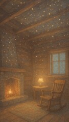 Naklejka premium Cozy cabin starry night mobile wallpaper
