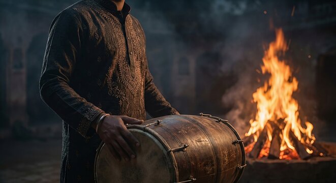 Lohri Bonfire Night with Traditional Dhol Drum Cinematic