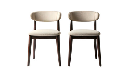 Two upholstered chairs with wooden frames sit side-by-side against a black backdrop