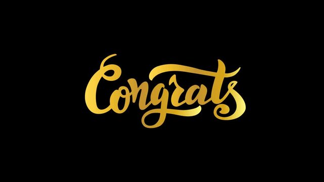 Golden Congrats Text Animation on Black Background with Glittering Particles.