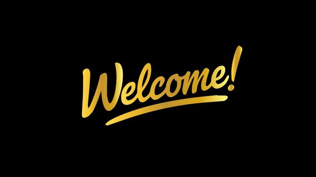 Golden Welcome Text Animation with Glittering Particles on Black Background.
