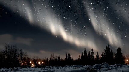 Fototapeta premium Breathtaking auroras dance across a clear night sky, casting soft colors over a snowy landscape, a reminder of nature's beauty and the magical experiences it offers.