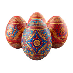 A collection of vibrant and colorful Easter eggs with intricate designs on a black background
