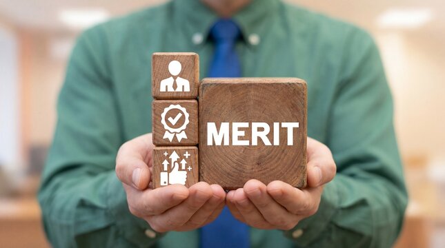 Merit Business and achievement concept. Demerit and merit evaluation, advantage and disadvantage in comparison