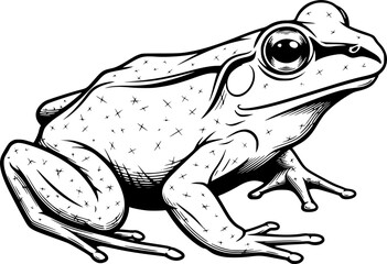 Naklejka premium Frog drawing with distinctive eyes and detailed texture for simple minimalist animal concept – Black Vector Illustration