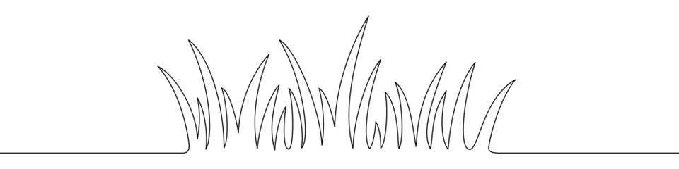 A thick tuft of grass or a section of a lawn, symbolizing nature, ecology, and spring renewal. Drawing in one line art style with editable black stroke. Vector illustration. © chekman