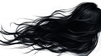 Naklejka premium Black hair on a white background, flowing in the wind, 