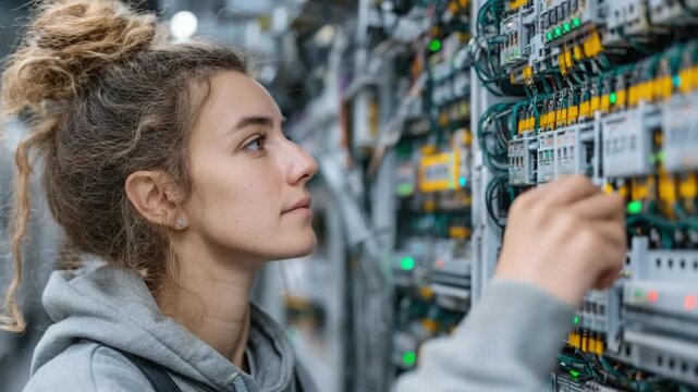 Technician Working on Network Switch for Robot Fleet