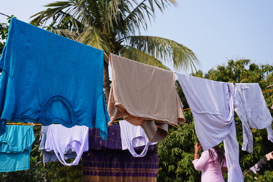 Colorful Laundry Drying Outdoors