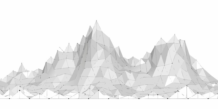 Abstract geometric mountain range constructed with polygonal wireframe design