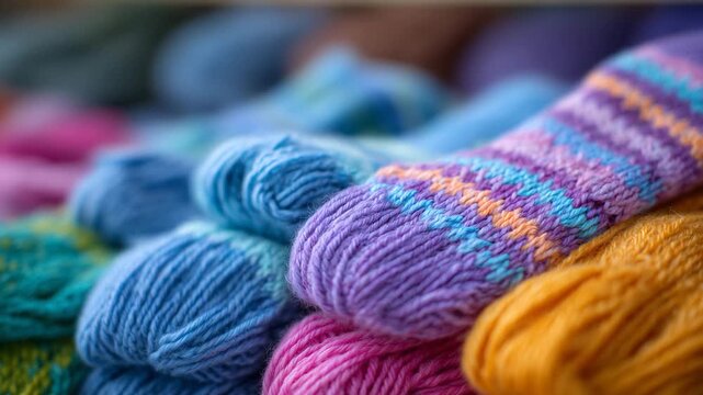194Close-up of colorful socks forming abstract textile background, realistic fibers and soft knit texture, bright commercial lighting for product advertising