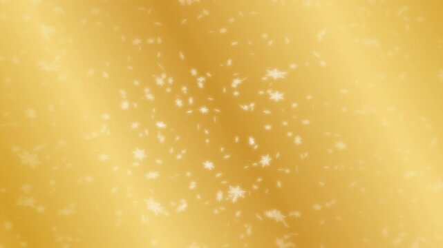 White snowflakes being lit up and falling down on gold gradient moving background. Abstract background for Merry Christmas, Happy Holidays, Season's greetings, Happy Valentine's day and winter season.