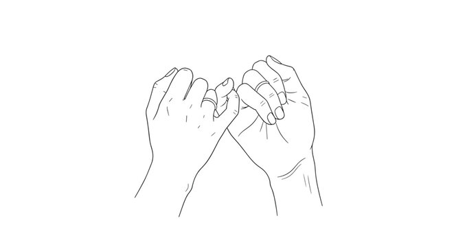 Elegant continuous line drawing of two hands making a pinky promise as a symbol of trust, friendship, and secret commitment between friends.