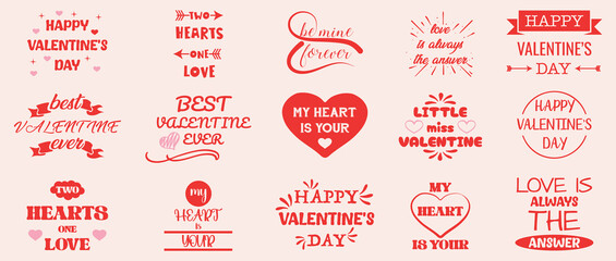 Valentine typography phrases with hearts and decorative lettering. Romantic hand drawn style elements © stas111