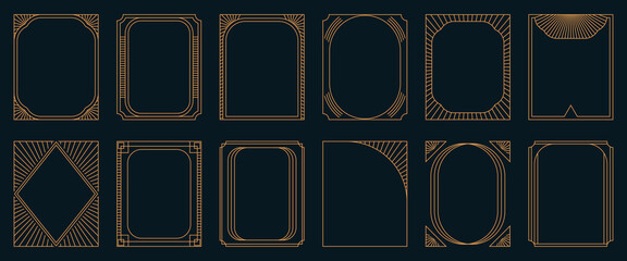 Art deco geometric frames with thin golden lines on dark background. Elegant vintage borders © stas111