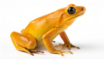 Yellow dart frog isolated on white background for wildlife and education content