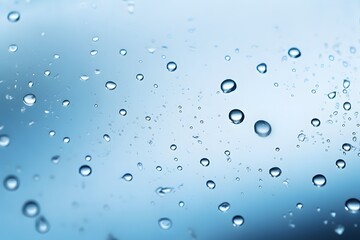 Close up of water droplets on a blue glass surface