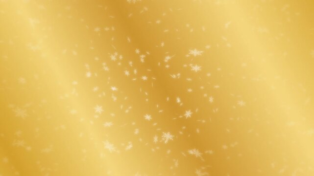 White snowflakes being lit up and falling down on gold gradient moving background. Abstract background for Merry Christmas, Happy Holidays, Season's greetings, Happy Valentine's day and winter season.