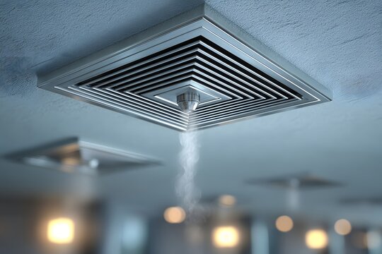 Ceiling HVAC Diffuser with Cool Airflow Stream in Modern Interior 3D Render