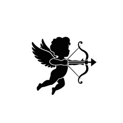 Cupid silhouette with bow and arrow flying 2.