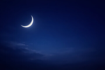 Minimal Dark Blue Ramadan Night Background with Crescent Moon