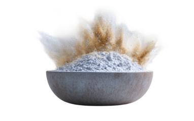 Colorful powders in a bowl with rising dust highlighting cultural festivals, joyful rituals, and creative display isolated on transparent background PNG