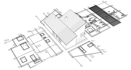 Fototapeta premium residential architecture house plan 3d illustration