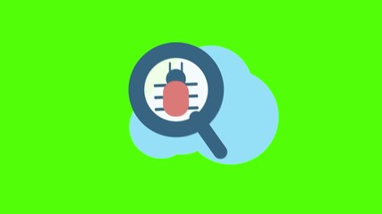 Bug Detection: A digital illustration showing a magnifying glass examining a bug inside a cloud, conveying concept of finding and resolving issues in digital system.