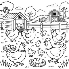 Chicken farm illustration vector style coloring page  © Ms laiba