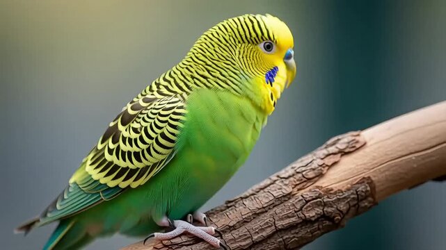 Stock Video of Budgerigar Parakeet on Branch Footage Sequence, Captivating Avian Wildlife Scenes with Close Ups of Exotic Pet Bird in its Habitat