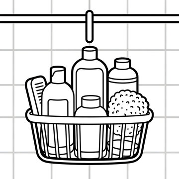 A clean black-and-white vector illustration of a shower
caddy 