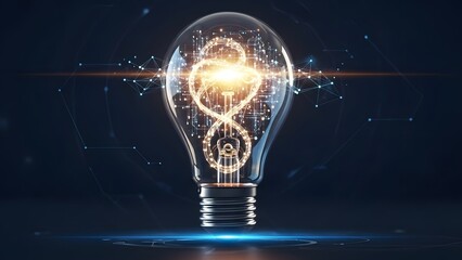 A glowing light bulb symbolizing digital innovation and interconnected ideas in a futuristic network
