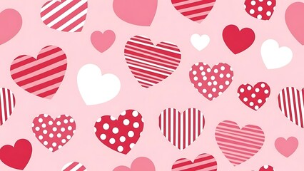 A colorful pattern of hearts on a pink background for Valentine's Day