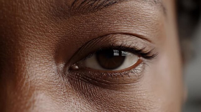 eyes blinking in soft light. Close-up of human eyes blinking slowly in soft ambient light, emphasizing realism and quiet presence.
