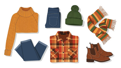 Autumn clothing and accessories arranged for fall fashion