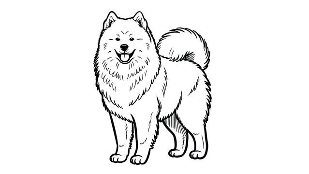 Charming illustration of a fluffy Samoyed dog standing confidently with a happy expression