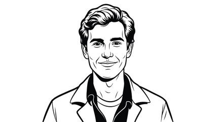 Stylized line art portrait of a smiling young man wearing a collared shirt and jacket