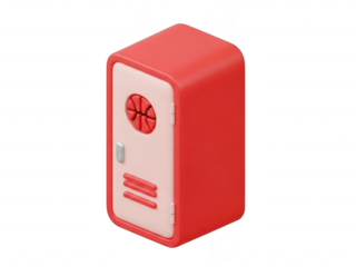 Red and white mini fridge on a pure transparent background