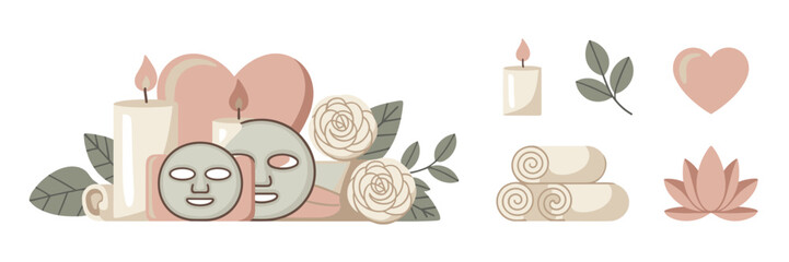 Spa self-care scene with candles and wellness icons – Ideal for beauty branding, mental health blogs, or spa promotions.