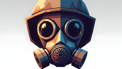 Vibrant Geometric Gas Mask Illustration Featuring Bold Split Tone Color Design