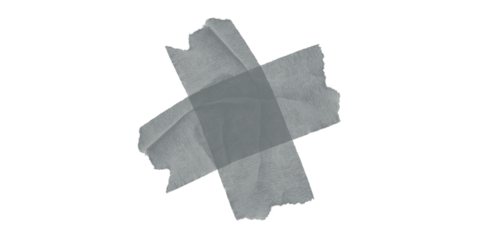 Translucent sticky tape strips form an X cross isolated on dark black background Rough textured edges versatile adhesive