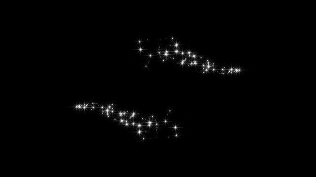 Glowing glitter trail animation, twinkling magic dust, fairy sparkle stars, shimmer particles motion, star line path, seamless, creating a sparkling pixie dust path across vibrant on black screen, 4K