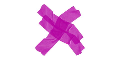 Vibrant fuchsia magenta tape X mark on black minimalist abstract graphic art A bold textured symbol for deletion stop