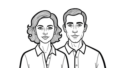 Stylized Line Art Portrait of a Couple in Professional Attire for Illustrative Purposes