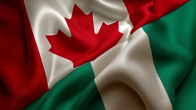 Canada and Nigeria flags displayed together at an international event in a community setting