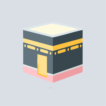 Kaaba Isometric Flat Design Icon. Holy site of Islam in Mecca, Saudi Arabia. Vector illustration depicting the Qibla or House of God for Hajj and Umrah pilgrimage.
