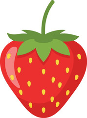 Vibrant red strawberry illustration with green leaves and stem, isolated on white background. Fresh fruit and healthy food concept.