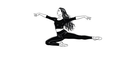 Obraz premium Dynamic Ballet Dancer Mid-Leap Artistic Line Art Monochrome