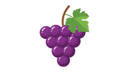 Small cluster of dark purple grapes with a single green leaf, isolated on white. Delicious, healthy fruit icon for food and drink designs.