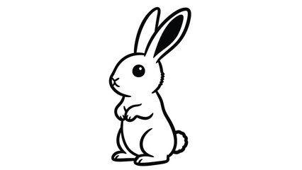 Minimalist line art illustration of a charming rabbit standing alert on a pure white background